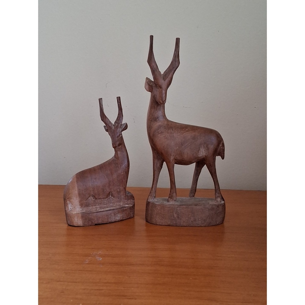 Vintage Hand Carved Crafted In Kenya 2 PCs Gazelle , Antelope  MCM Wood